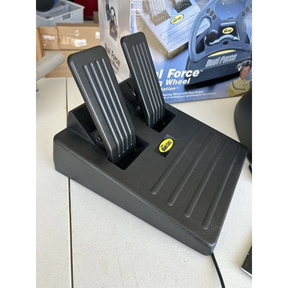 Mad Catz Dual Force Racing Wheel Pedals PS1 PS2 Complete In Box Tested Working